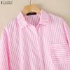 ZANZEA Women Casual Turn Down Collar Long Sleeve Stripe Blouse