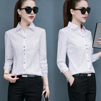 Shirt Lapel Long Sleeve Solid Color Single Breasted Shirt Tops Office Lady Shirt