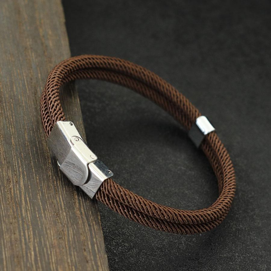 New Handmade Men Rope Bracelet Stainless Steel Buckle Double Layer Thread Nautical Braclet Bangle Hiphop Rock Accessories Homme