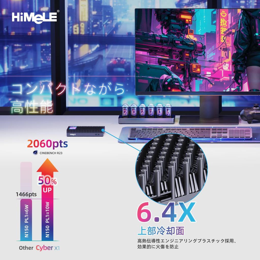 Mini PC HiMeLE Fanelss Cyber X1 N150 com 16GB 512GB USB PD Saída de Vídeo e Dados HDMI x e Silencioso Ideal para IoT Escritórios e Astrofotografia RAM,