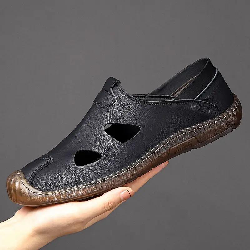 Fashion Breathable Male Shoe Hole Shoes Outdoor Genuine Leather Trend 2025 Barefoot Open Toe New Fashion High Quality Eva Men's Sandal