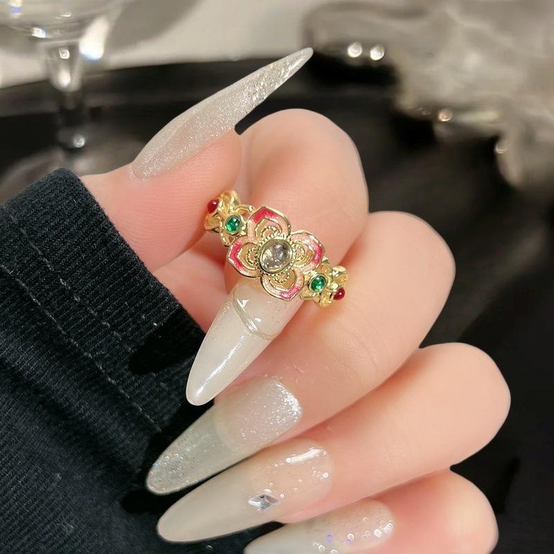 National Tide Style Enamel Color Dripping Oil Opening Ring, Sweet And Cool Retro Niche Temperament, Light Luxury, High-End Sense, Exquisite Ring.