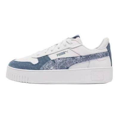 Carina Street Denim Fabric Leather Retro Casual Low-Top Sneakers Women Sneakers White Blue 399075-01
