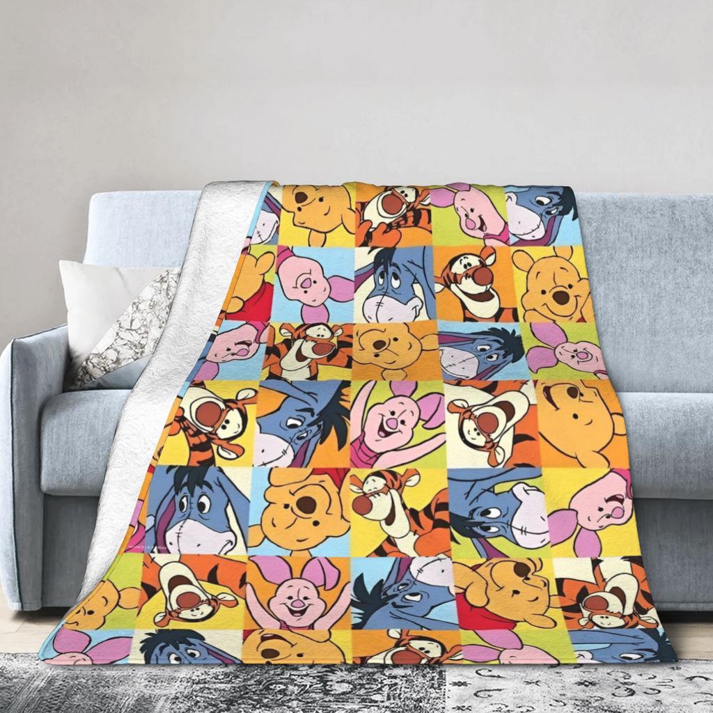 Winnie the Pooh Cartoon Blanket Piglet Tigger Eeyore Flannel Funny Breathable Throw Blankets for Home Spring/Autumn,