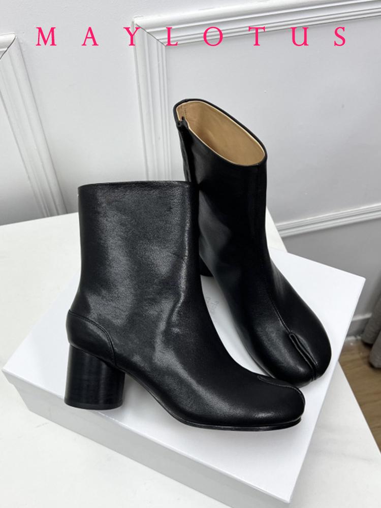 Split Toe Tabi Boot Chelsea Boots Tabi Shoes High Top Leather Boots Horseshoe Shoes 3/6/8 Cm Heels Women's Thick Soled Shoes