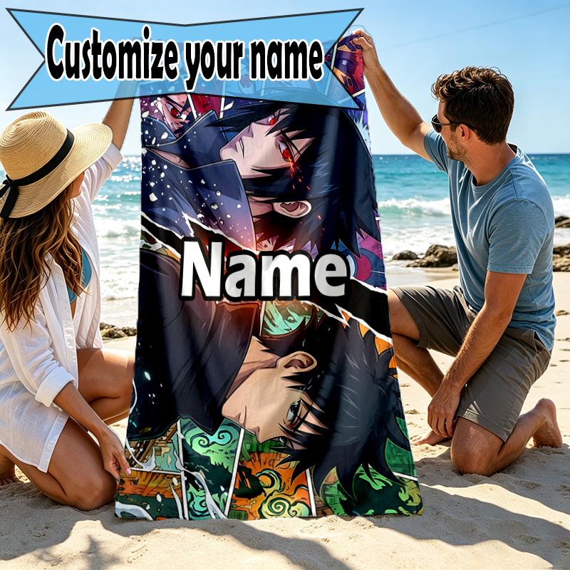 Custom Name Personalized BLEACH Print Beach Towel, for Trip Camping Beach Party Home Decor, Birthday Gift for Family & Friends