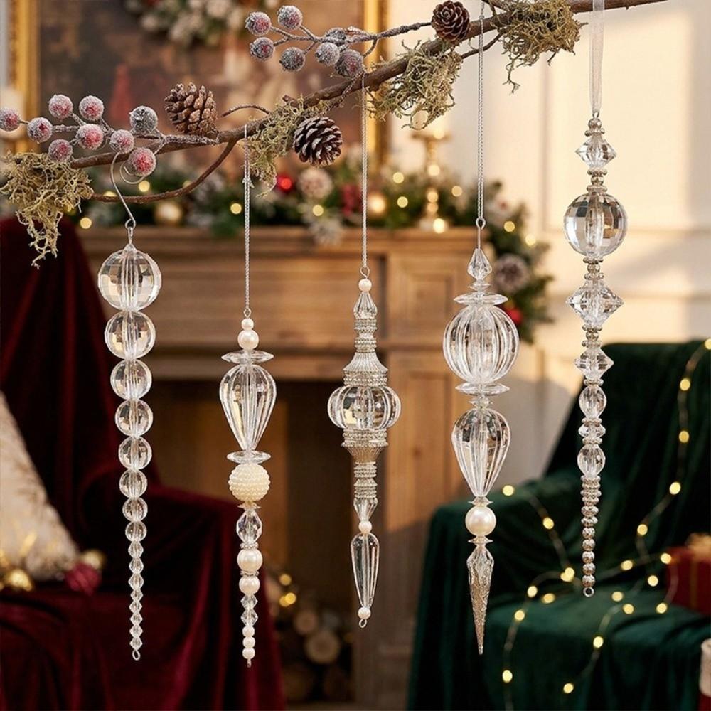Transparent Christmas Hanging Ornament Beaded Christmas Pendant Holiday Home Decoration