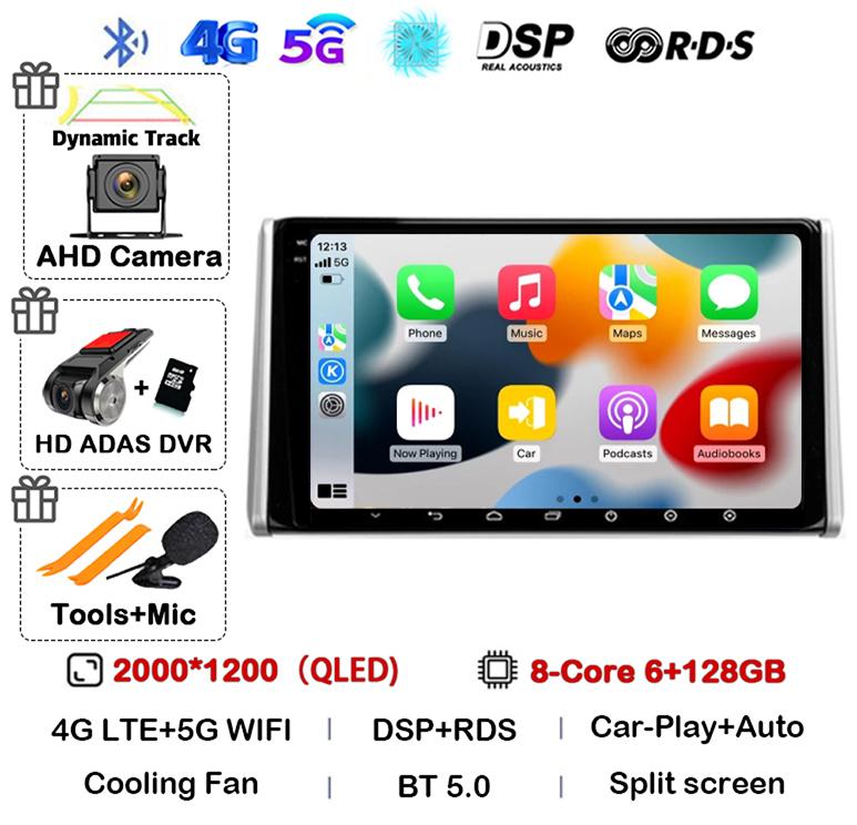 Android 14 Carplay Auto For Toyota RAV4 5 XA50 2018 2019 2020 2021 2022 2025 Multimedia Car Radio Player WIFI+4G DSP 2DIN Stereo