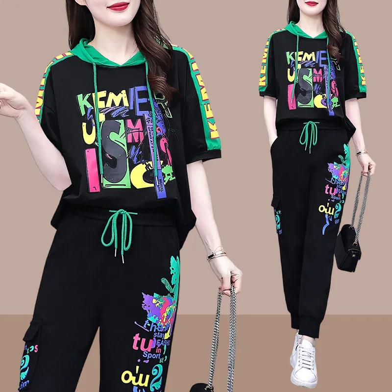 Sportswear Suit Ladies Loose Large Size Fashionable Western Style Casual Fat Sister Two-piece Suit