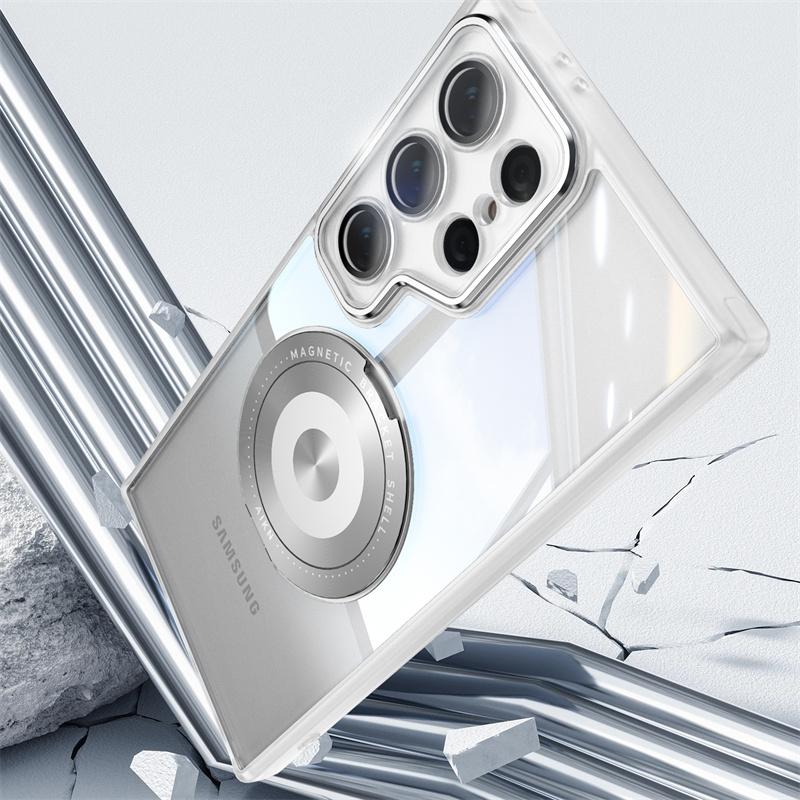 Transparent Hard Case For For Samsung Galaxy S25 S24 S23 Ultra Plus For Magsafe Magnetic Charge Shockproof Armor Stand Holder Cover
