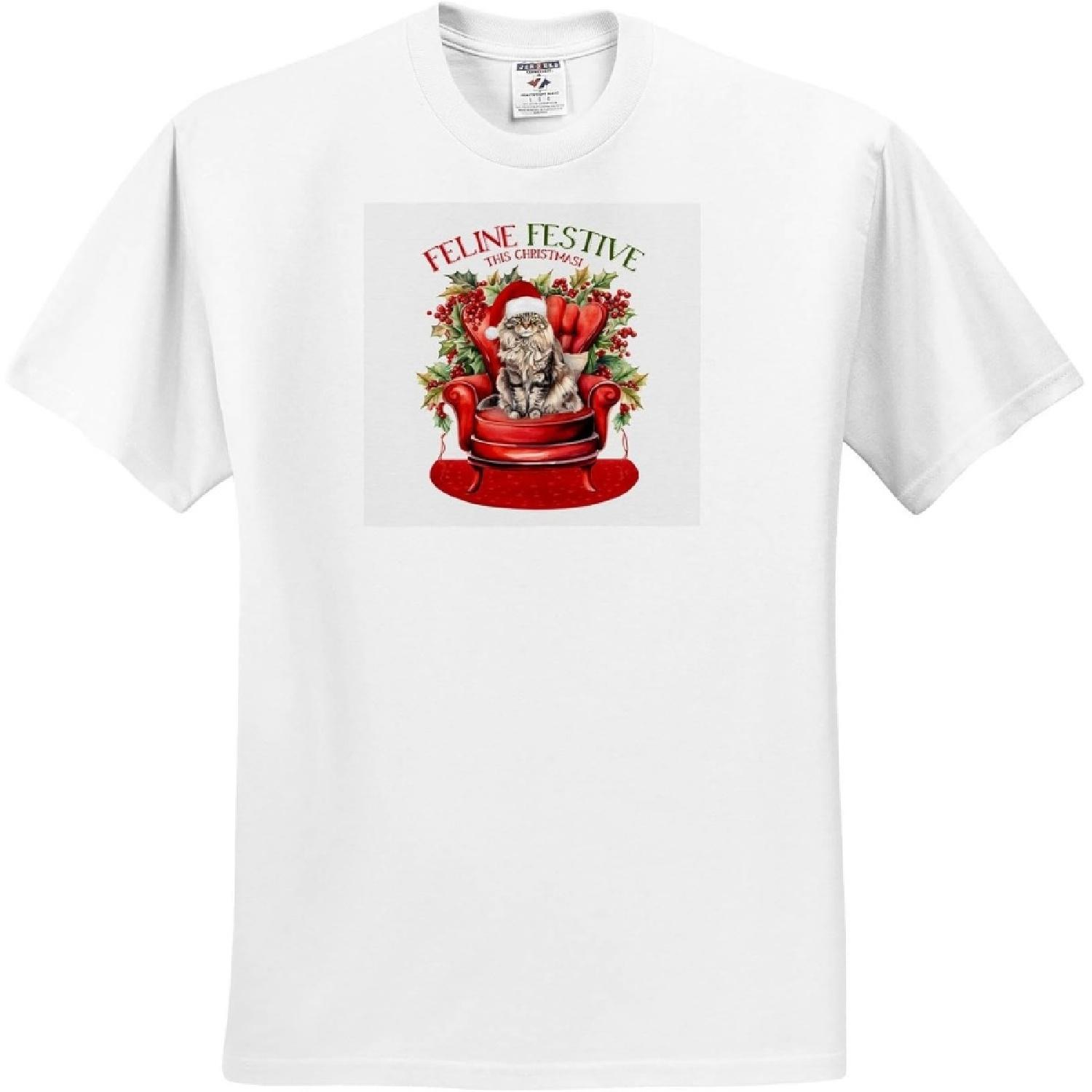 3dRose, Adorable Maine Coon Kitty Cat is Christmas Ready for Cat Lovers, T-Shirt S