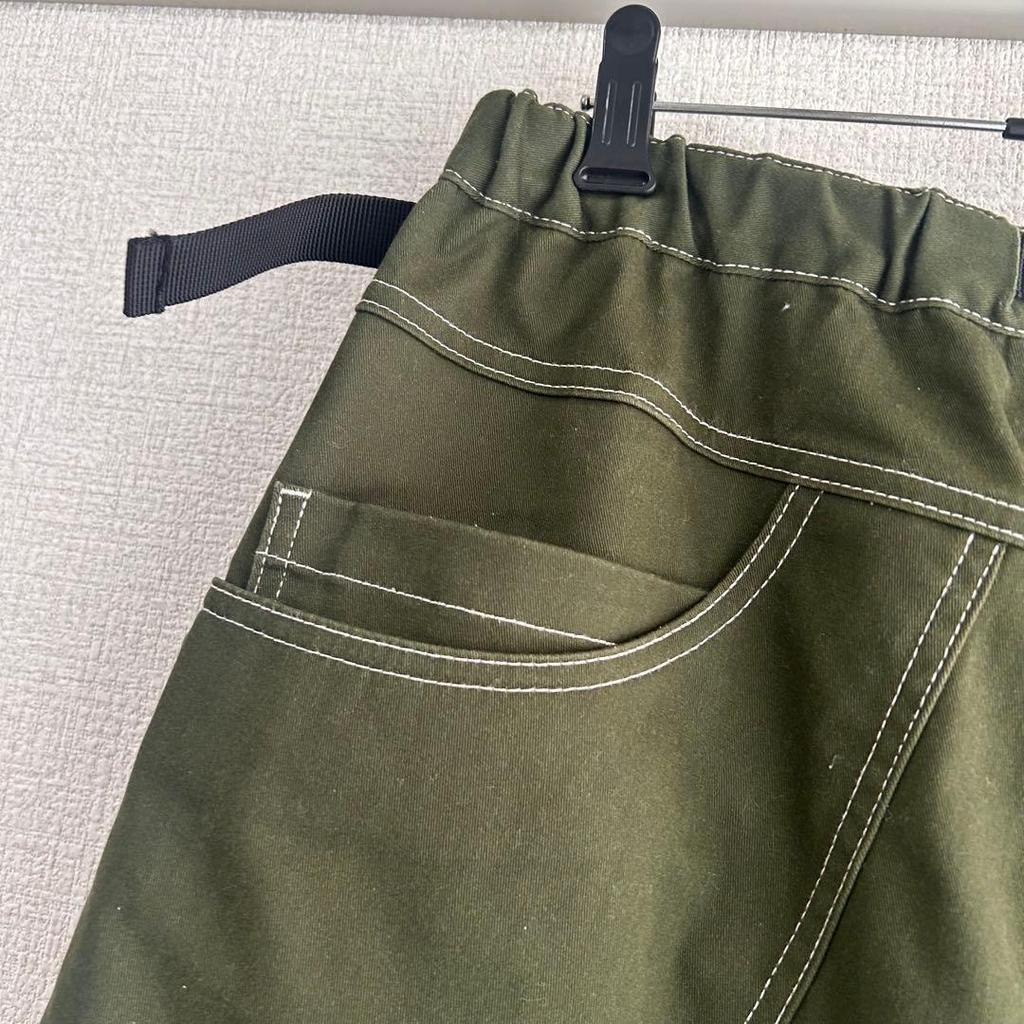 Used Workman khaki long skirt with webbing belt, outdoor, L