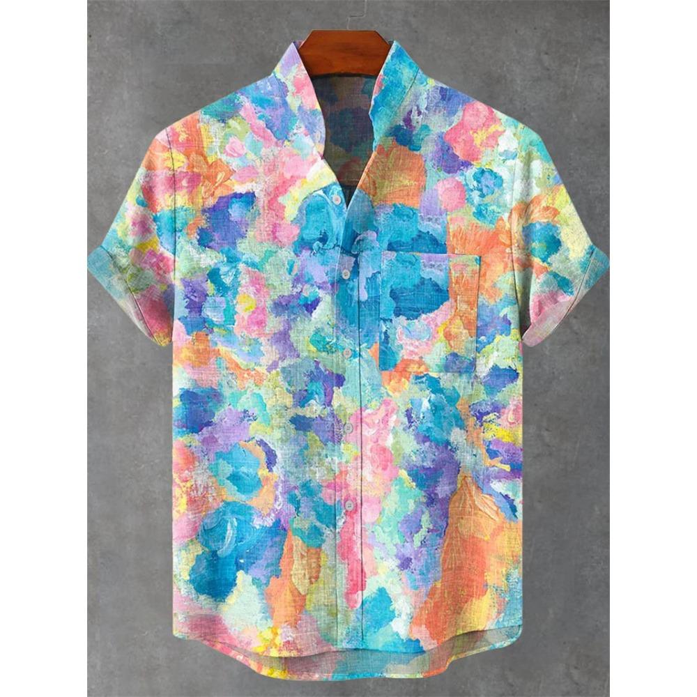Camisa Casual de Manga Corta Transpirable Cómoda para Hombre Rayas Estampado 3D Botones Moda Camisa de Hombre Camisas Hombre Abstracto