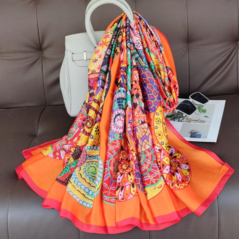 New 180*90cm classic Silk Scarf Women Foulard Office lady Large Fashion Print Beach Hijab Shawl Warp Bandanna Muffler Pareo