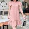 Women Casual Round Neck Ruffles Short Sleeve Loose Dress