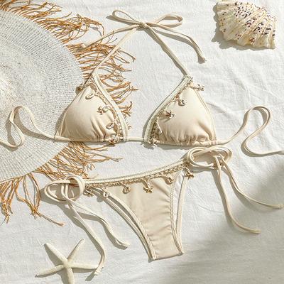 Eleganter Badeanzug Damen 2024 Neu Schnürung Neckholder Dreieck Cup Strand Sexy Badeanzug Hot Spring Bikini Set Strandparty