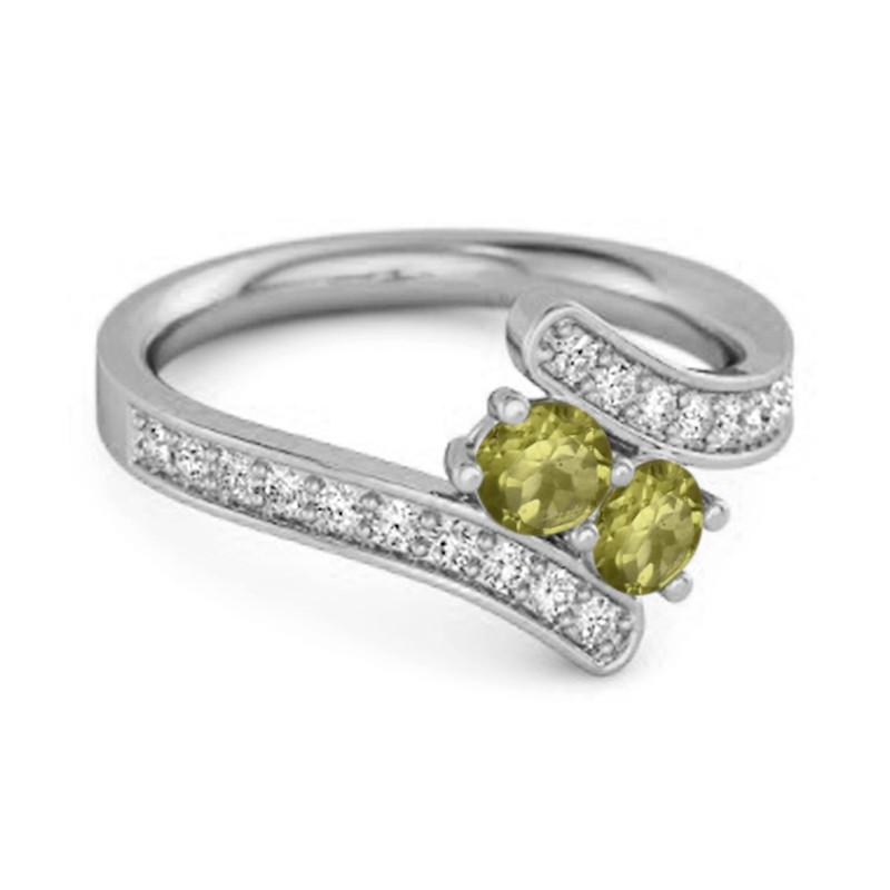 Peridot Twin Stone Pavé Bypass Ring - 925 Sterling Silver