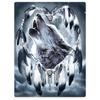 Colorful Galaxy Wolf Blanket, Soft Cozy Warm Fuzzy Flannel Throw Blankets, Wolf Purple Planet Blue Earth Blankets for Sofa Bed