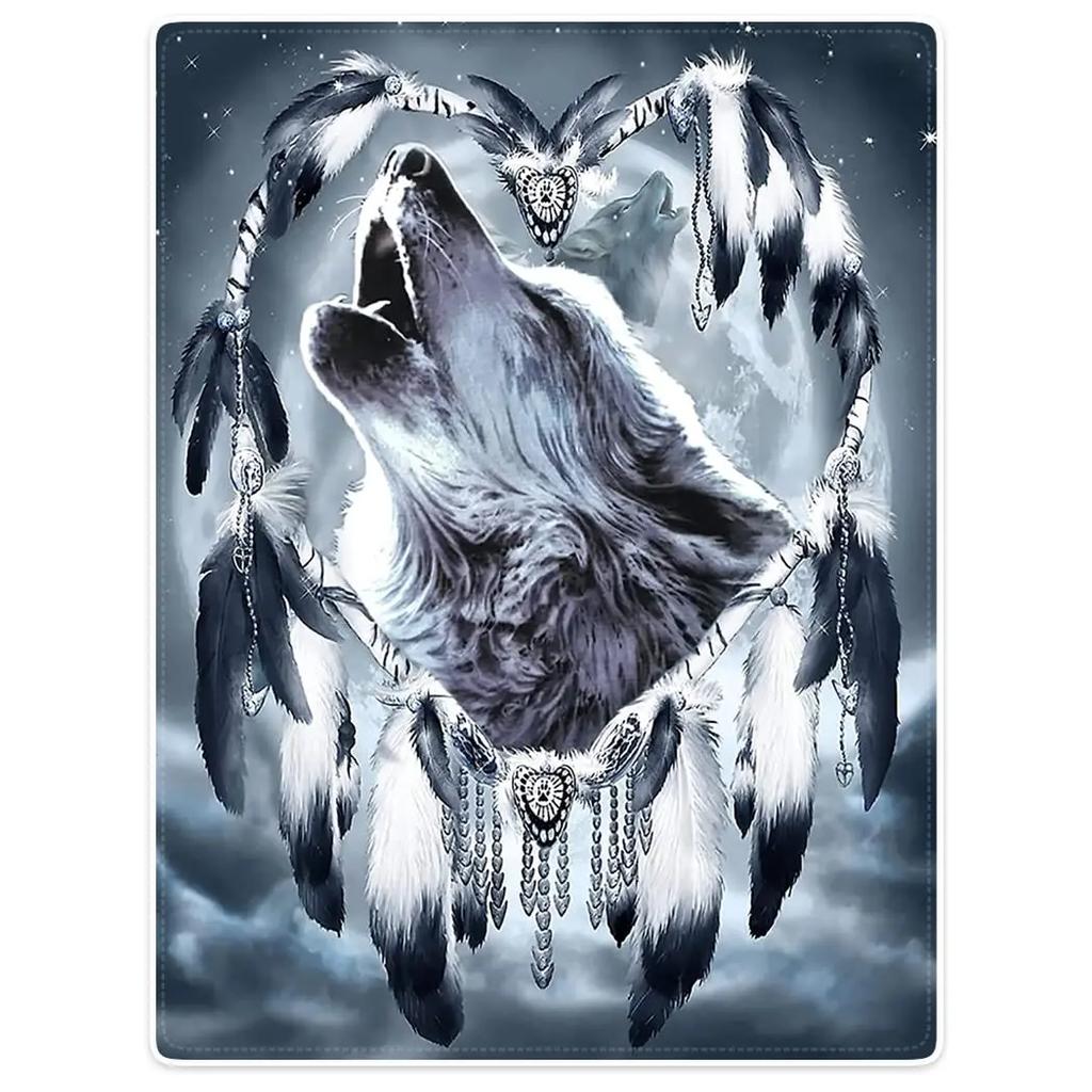 Colorful Galaxy Wolf Blanket, Soft Cozy Warm Fuzzy Flannel Throw Blankets, Wolf Purple Planet Blue Earth Blankets for Sofa Bed