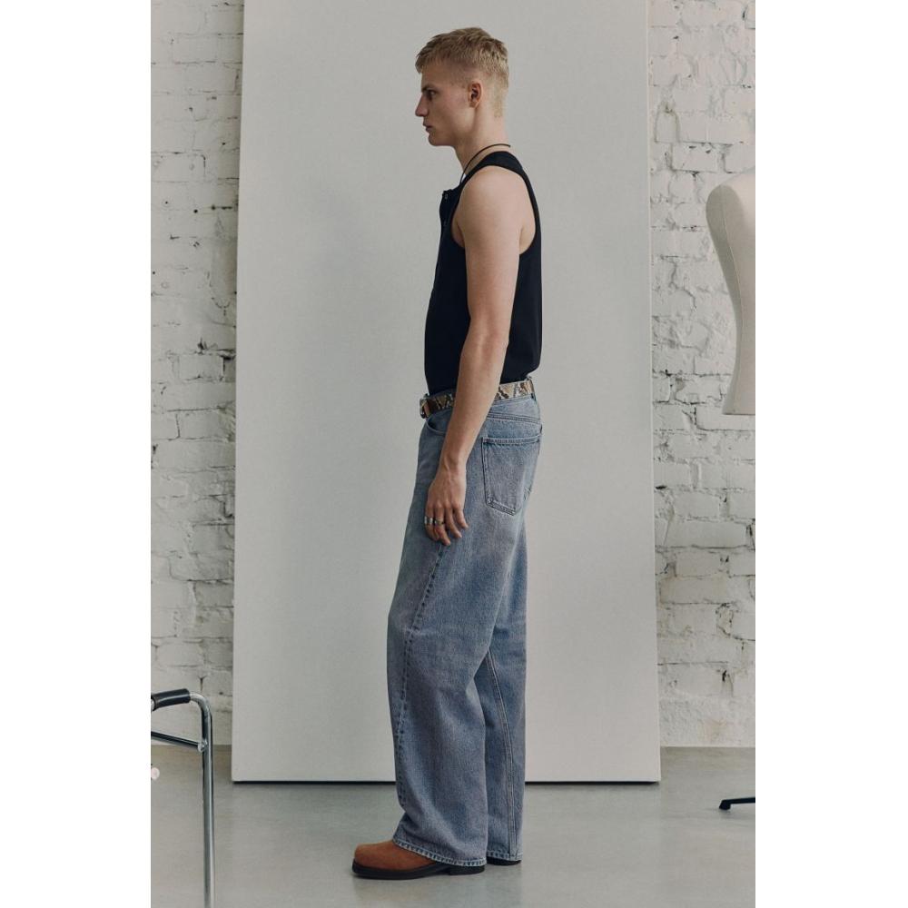 H M Ribbed Sleeveless Henley Top Black