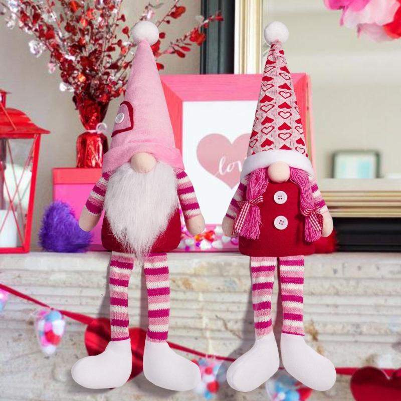 Valentines Day Long Legs Gnomes Decorations Handmade Scandinavian Tomtes Stuffed Plush Dolls Tabletop Shelf Elf Ornament