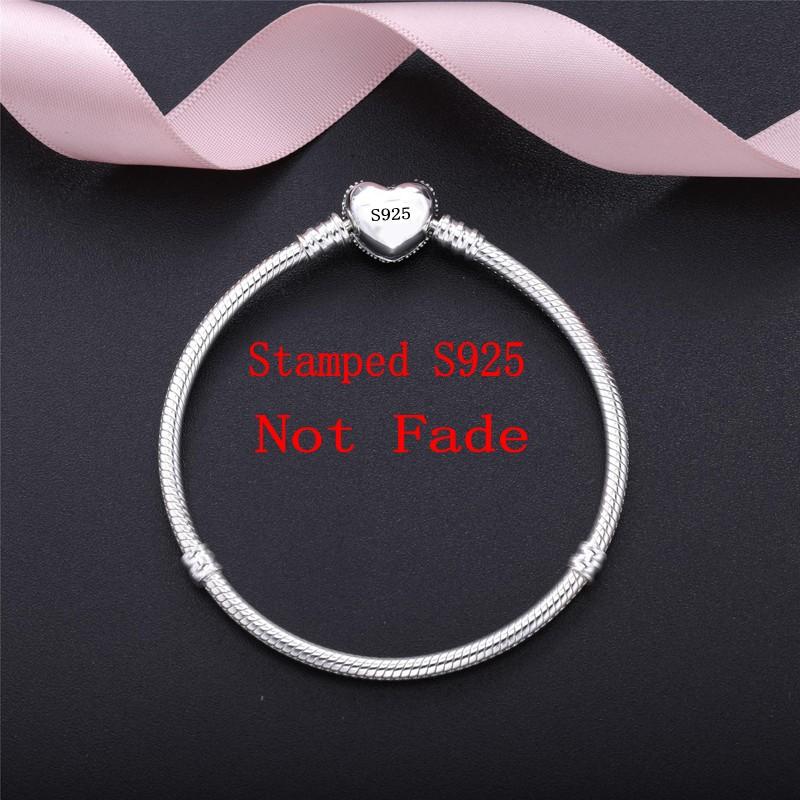 Big Sale Original 925 Silver Snake Chain Bracelet Bangle Secure Heart Clasp Beads Charm Bracelets for Women DIY Jewelry