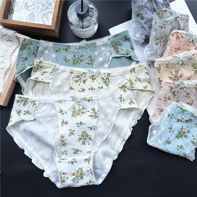 Ladies Spring and Summer Lovely Cotton Ice Screen Lace Panties