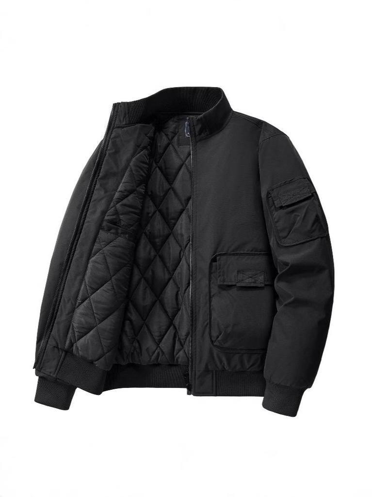 Men's Autumn/Winter Cotton-Padded Windproof Bomber Jacket with Stand Collar
