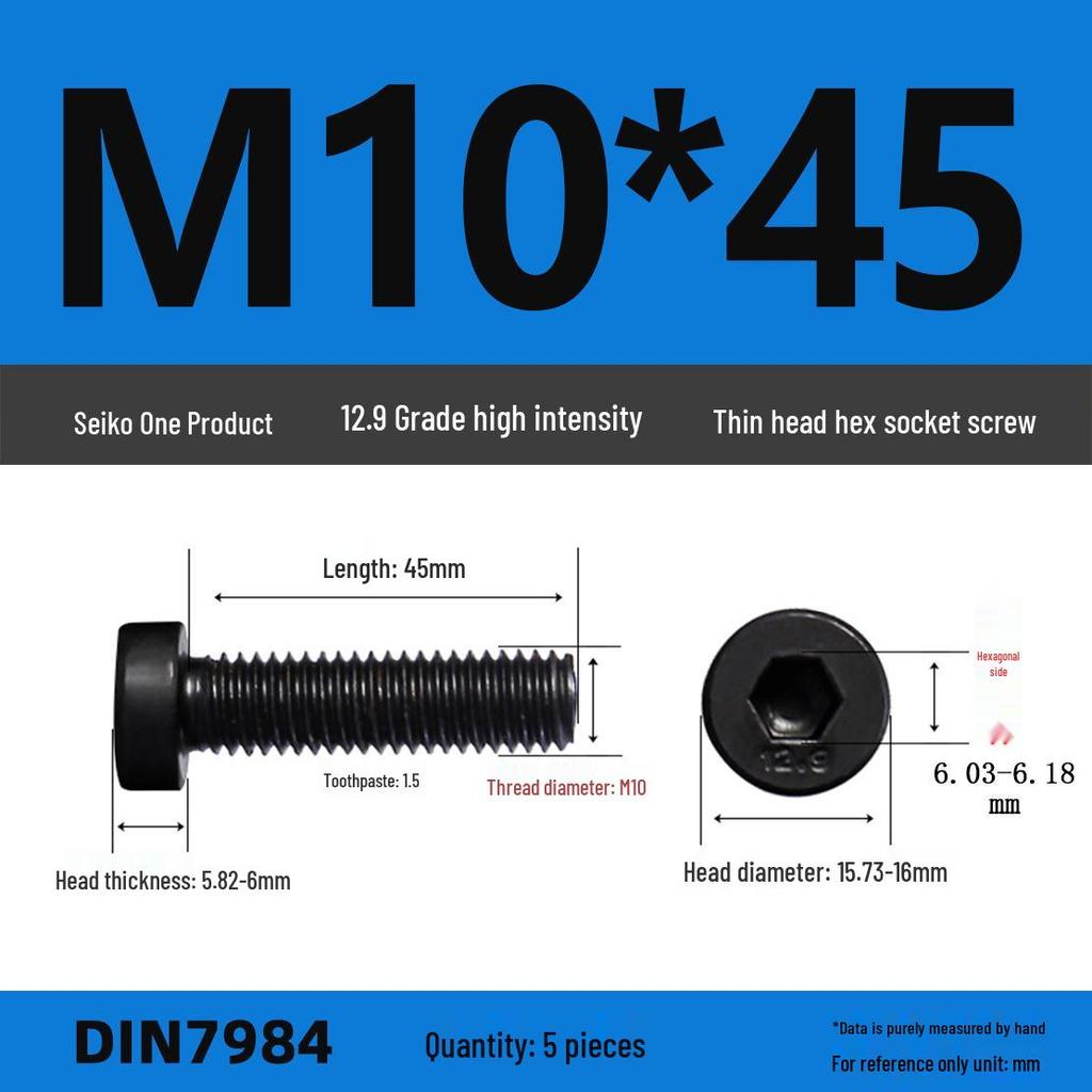 DIN7984 Grade 12.9 Thin Head Hex Socket Cap Screws - Sizes M3 To M16