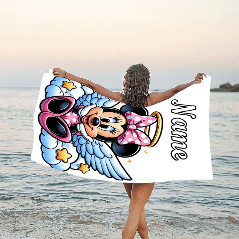 1pc Minnie6 Beach Towel with Custom Name, Beach/Swimming/Bath/Picnic/Camping Towel, Suitable for Seaside Beaches