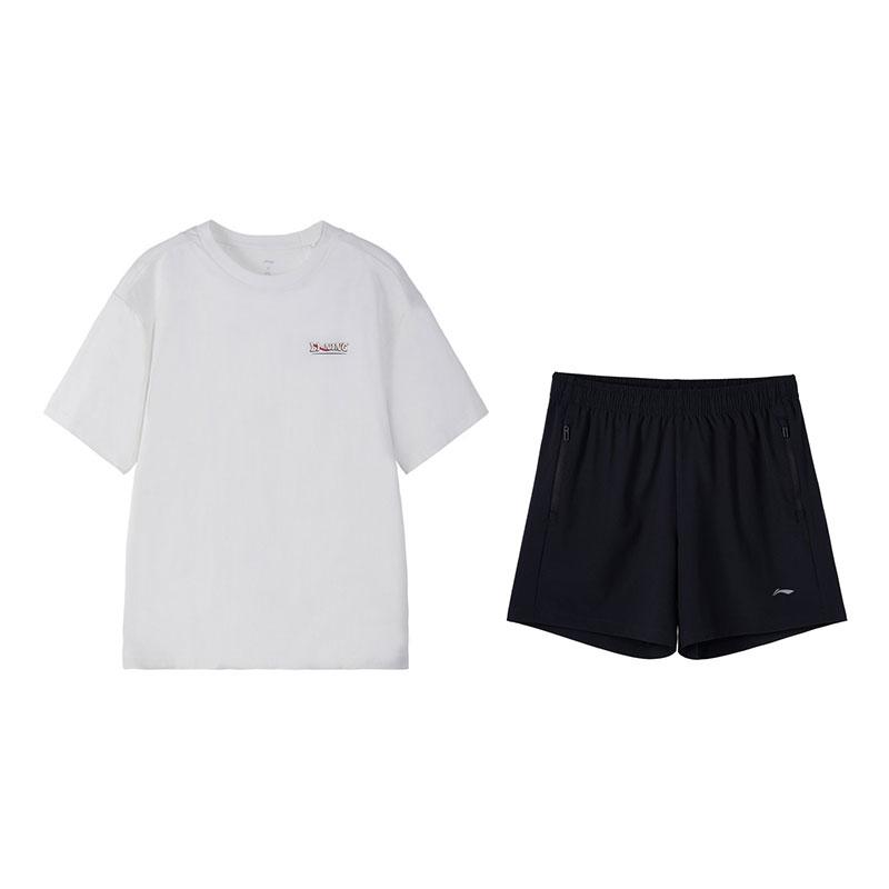 

Li-Ning Fashionable Versatile Cotton Short Sleeve Simple Comfortable Pants Casual Sports Suit Women suit Chalk-Gray Black W865-3+W518-1 3XL