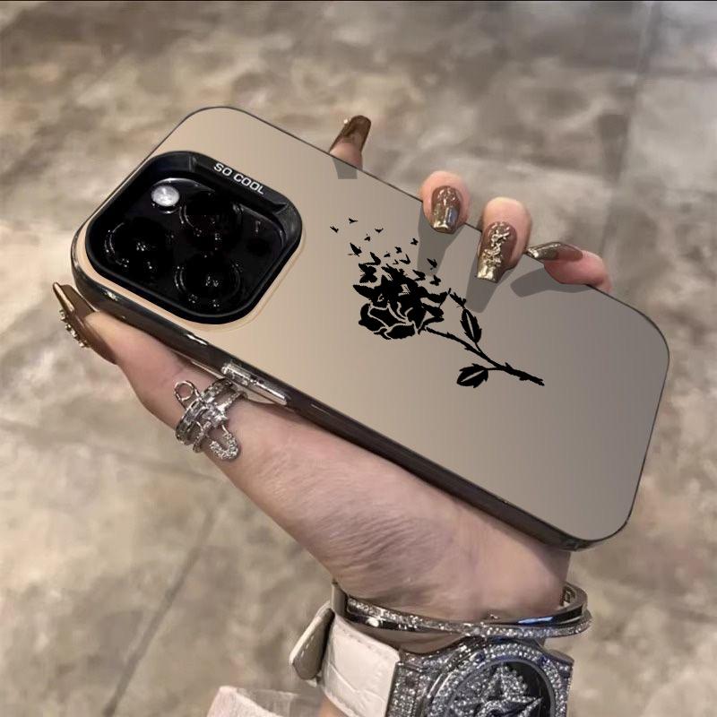 Black Rose with Butterflies Art Phone Case for iPhone 17 16 15 14 13 12 11 Series Pro Max Plus Double Layer Protection