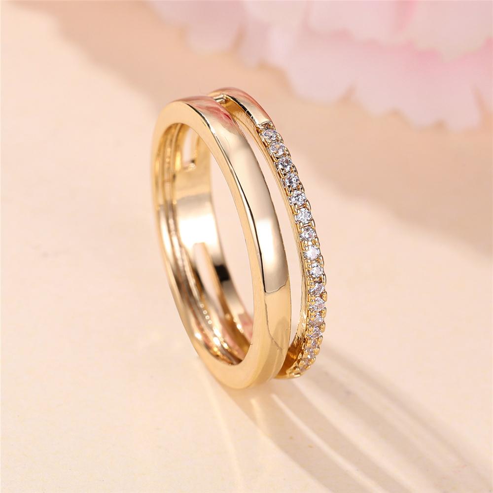Female Cute White Zircon Stone Square Finger Ring Vintage Gold Color Wedding Band Bridal Jewelry For Women