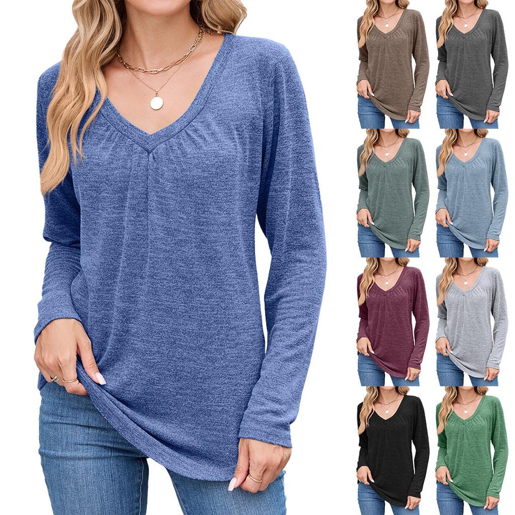 Women Tops Long Sleeve R-Neck Shirts Fall Fashion  Casual Business Tunic Blouses