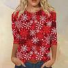 Weihnachten Limitierte Edition Damen 3D Roter Weihnachtsbaum Aufdruck Rundhals Langarm T-Shirt Mode Lässig Langarm Oberteil