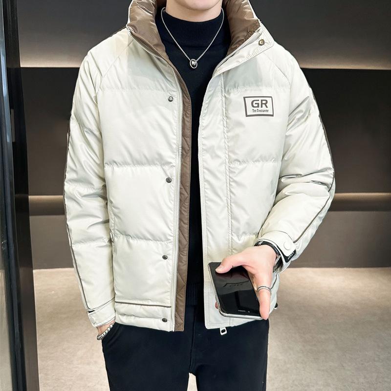 Men's 2025 Winter Down Jacket: Trendy Color Block, Stand-Up Collar, Extra Thick, High-End Outerwear.