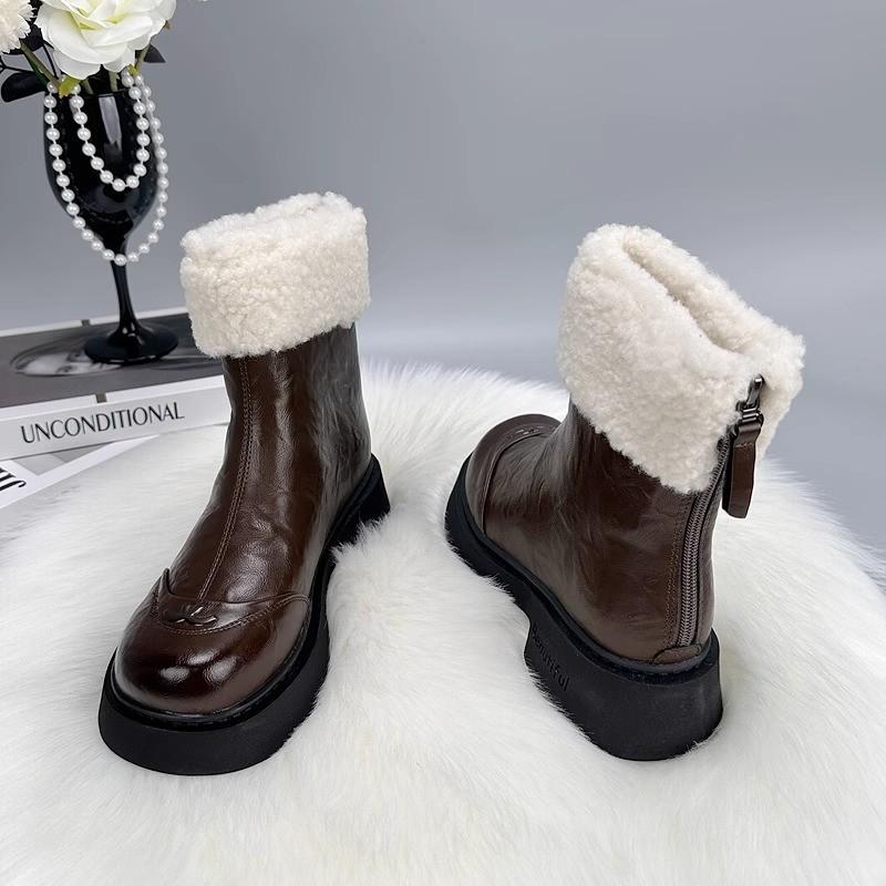 Cizme de zăpadă de catifea cu talpă groasă super foc franceze pentru femei iarna 2025 noi stradă prăjită calde și rezistente la frig cizme Martin mari de bumbac