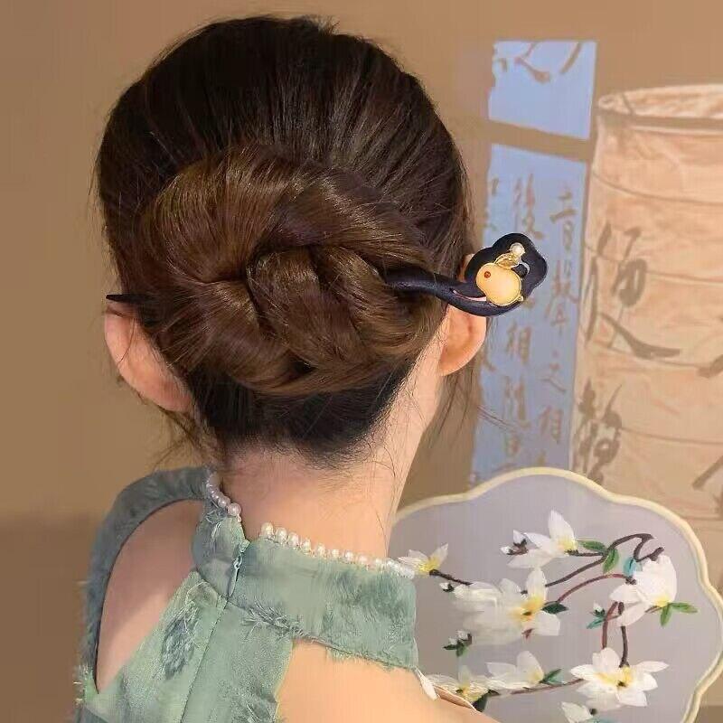 Antique Wood Hairpins Female New Chinese Simple Geometric Black Hair Sticks Hair Clips For Women Hair Accessories Pearl Headwear