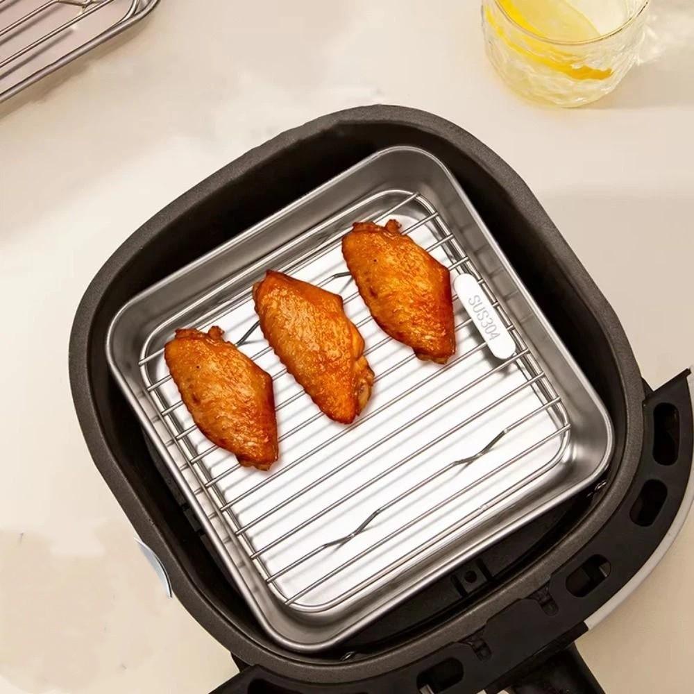 Stainless Steel Roasting Pan Set Non-stick Roasting Cooking Rack Air Fryer Accessories