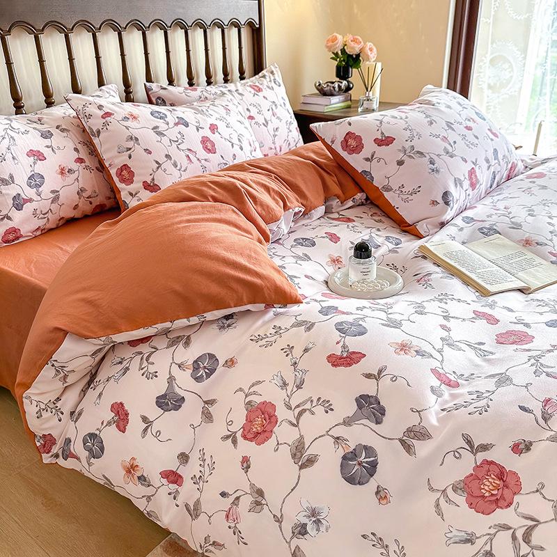 

Комплект постельного белья из двухслойной пряжи из стираного хлопка и льна в пасторальном стиле (Простыни и пододеяльники) для студенческого общежития 1.8m Bed Sheet Set, 4 pcs (Quilt Cover 180x220)