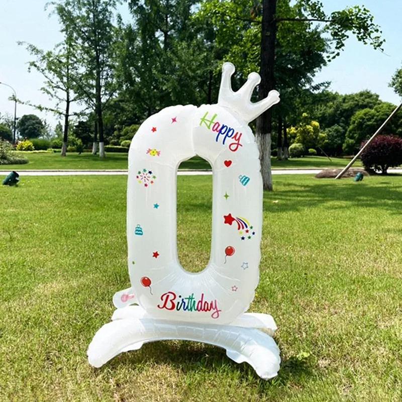 32 Inch Crown Decoration Style Aluminum Film Digital Balloon Number Balloon Standing Iballoon Children Birthday Party White