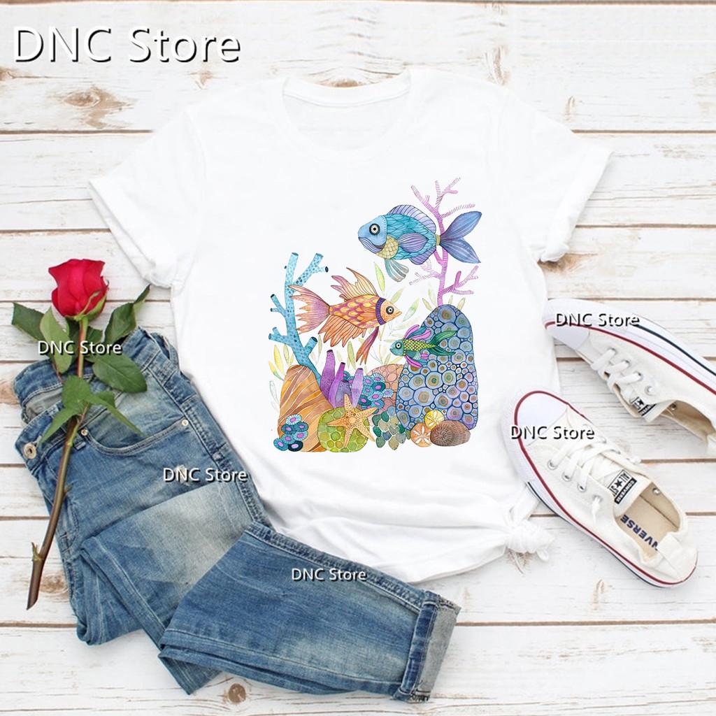Newly Arrived Women'S T-Shirt Funny Marine Life dolphin Cartoon Print Tshirt Fashion 90s Tshirts Summer Femme T Shirt Tops