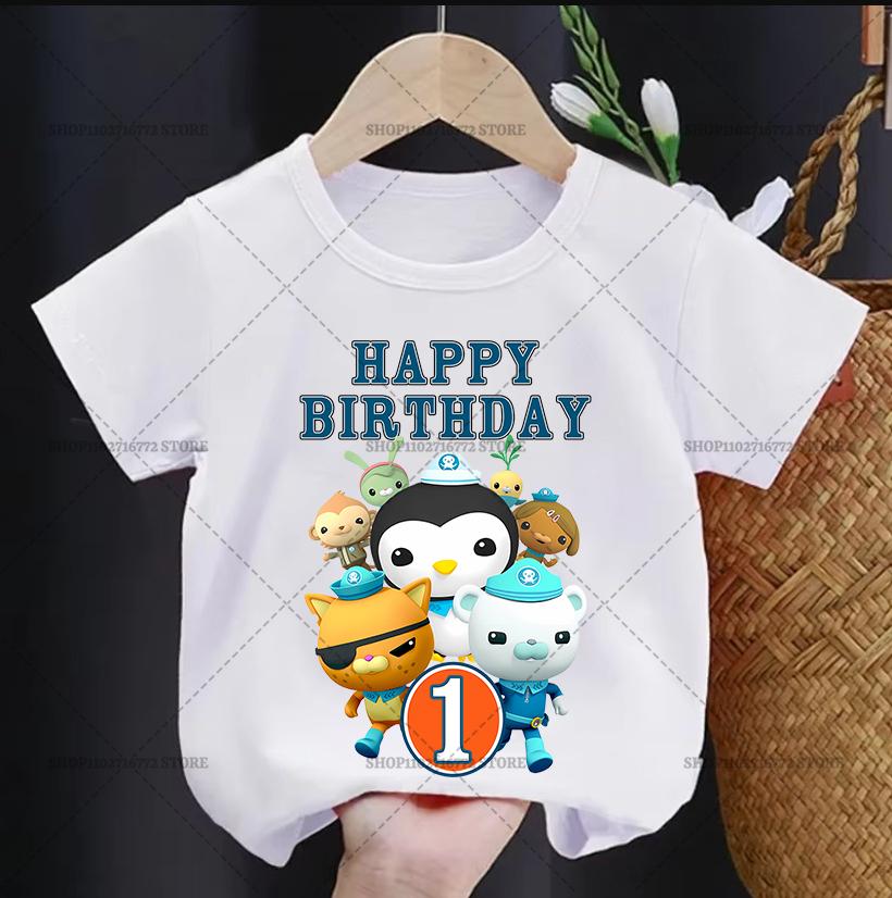 Octonauts Birthday T-Shirt Summer Kids Number Tee Cute Anime Short Sleeve Child Cotton Tops Cartoon Print Toddler Clothes Gift