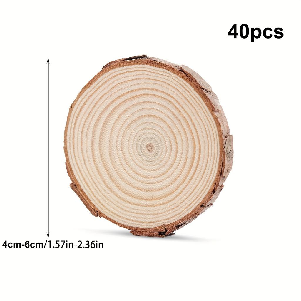 40Pcs 4-6cm Unfinished Predrilled Natural Wood Slices Circles for DIY Craft Woodburning Christmas Rustic Wedding Ornaments