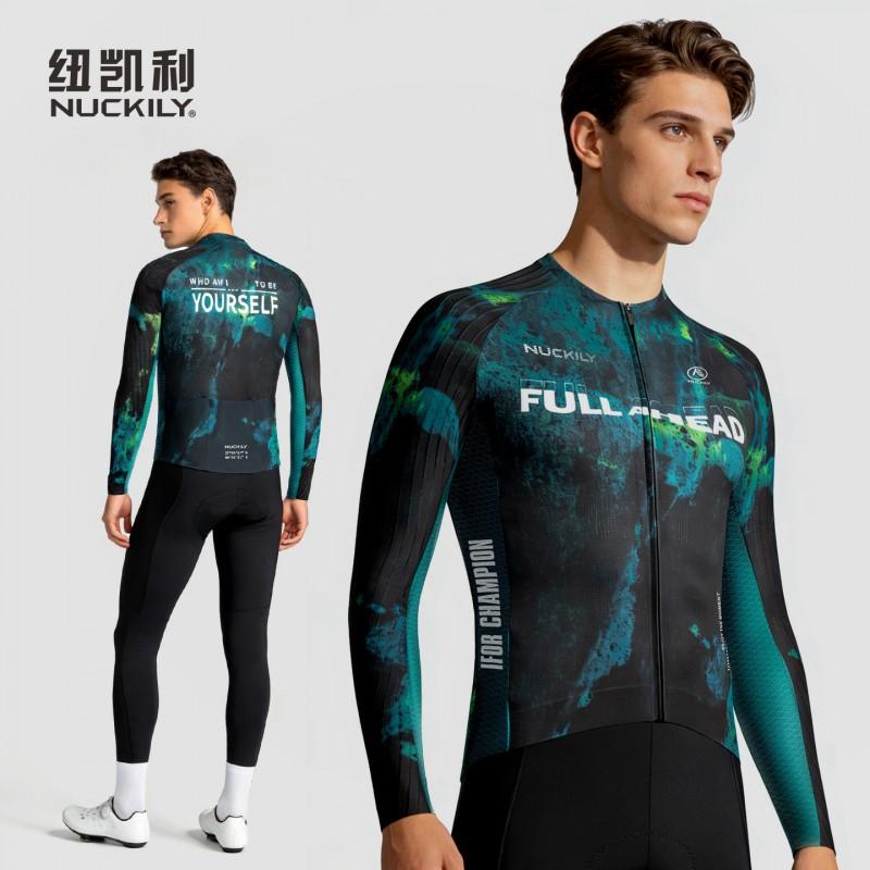 NUCKILY Mens Long Sleeve Cycling Jersey Road Bike Quick Dry Breathable Top