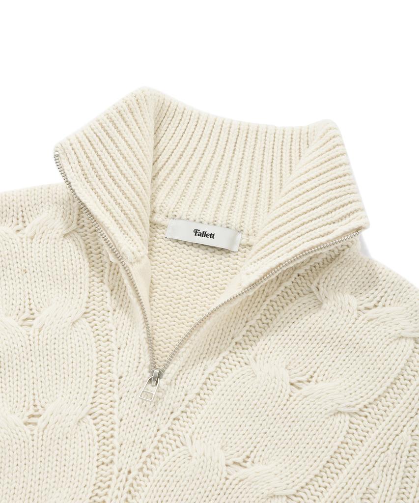 FALLETT Laine d'agneau Tricot torsadé Demi-zip Ivoire