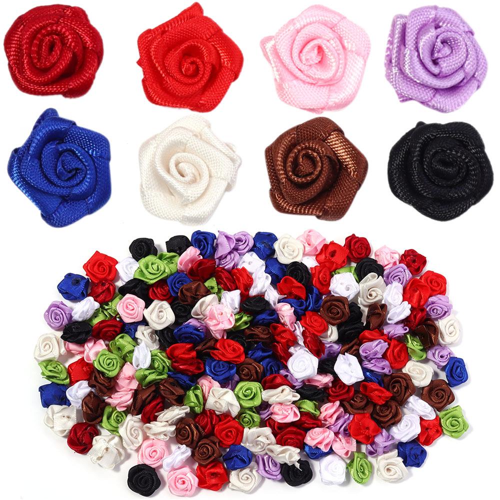 20pcs 1.5cm Polyester Rose Flowers Colorful Mini Artificial Flowers For Wedding Party DIY Wreath Clothing Headwear Decoration