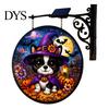 Entryway Holiday Decor Solar Halloween LED Hanging Sign Light, Outdoor Waterproof Lighted Handcrafted Resin Signs for Porch Yard Garden Halloweens
