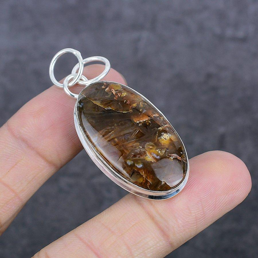 Natural Montana Agate Gemstone 925 Sterling Silver Jewelry Pendant 2.01" T4M25