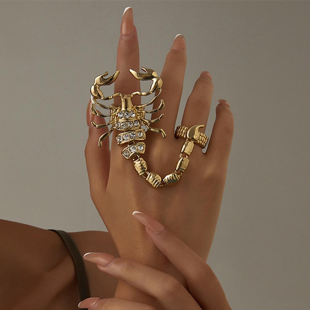 DIEZI Hip Hop Gold Color Rhinestone Scorpion Ring Sets For Women Girls Party Vintage Punk Finger Joint Knuckle Ring Jewelry New